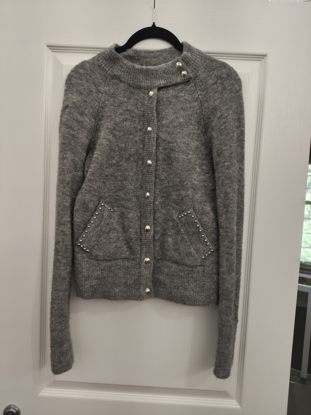 Vintage Y2K Armani Exchange Gray Pearl-Button Knit Cardigan